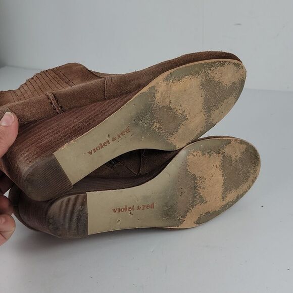 Violet & Red Wedge Brown Suede Leather Women's Ankle Boots - Picture 14 of 16